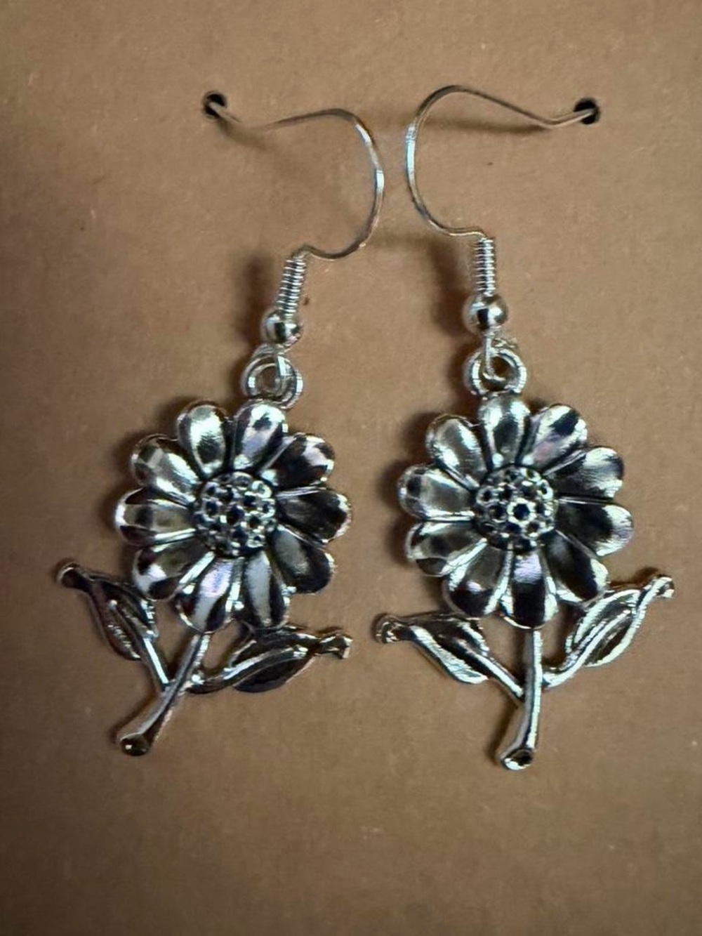 Handmade Silver Sunflower Dangle Earrings | Boho Cottagecore Jewelry
